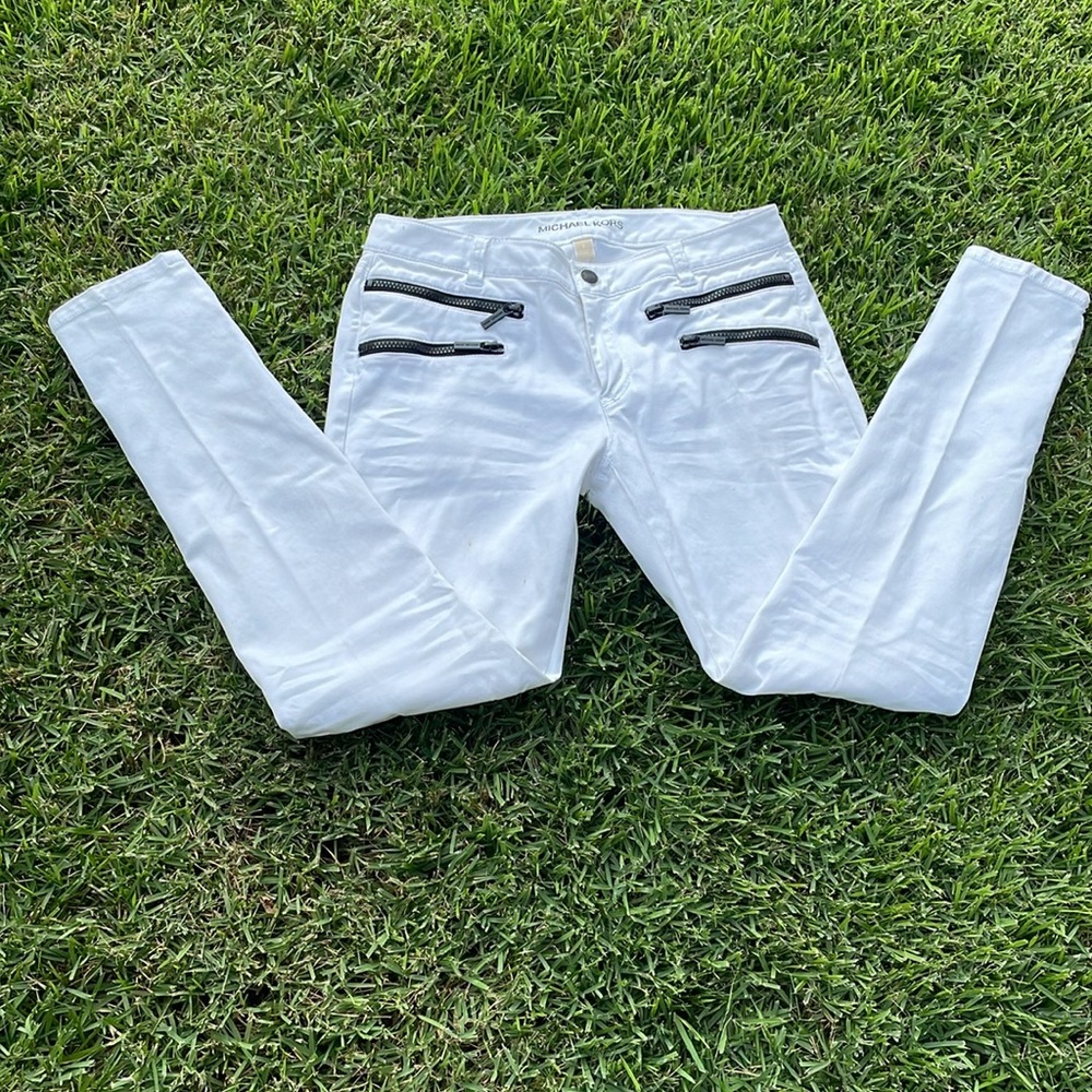 Michael Kors White  Pants Cotton Blend Stretch Zipper Pockets Size 6